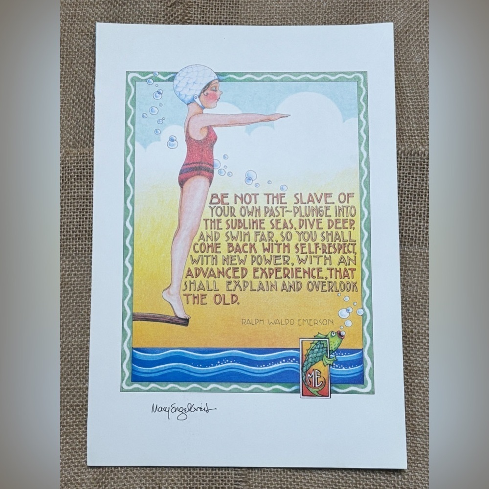 Mary Engelbreit Illustration Print Swimmer Diver Magazine Pull Out Emerson Quote